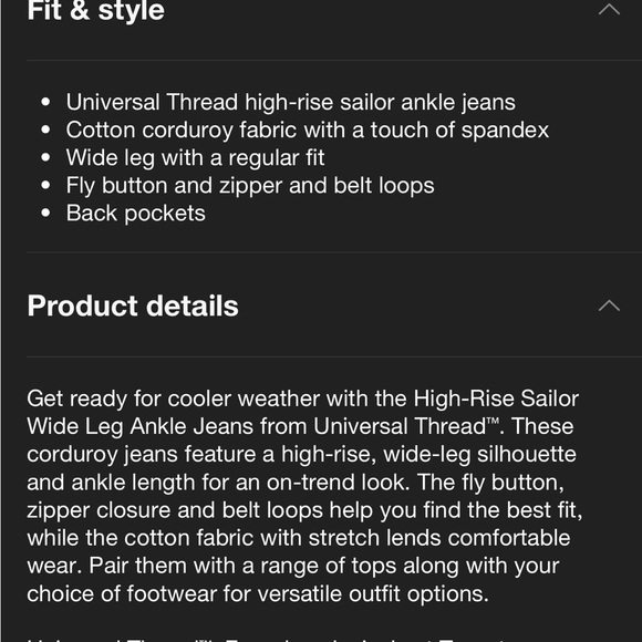 High Rise Sailor Wide Leg Ankle Corduroy Pants - Picture 3 of 3